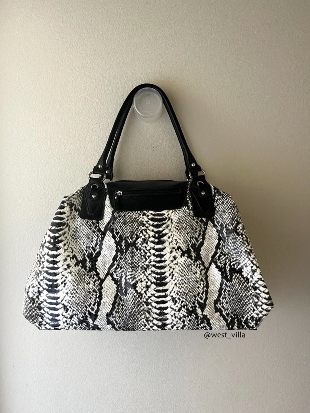 Snakeskin Weekender Tote Duffle Bag Soft Material White Black